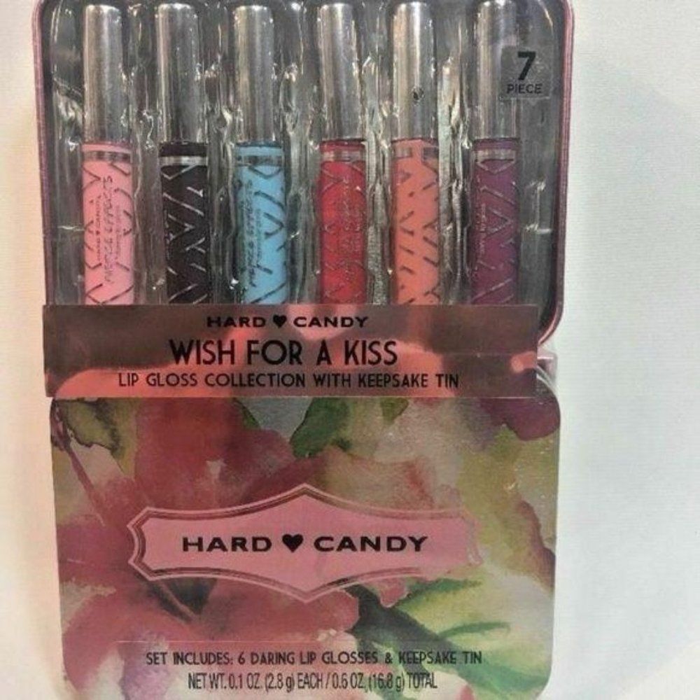 Hard Candy Wish For A Kiss Lip Gloss Collection 7‎ Piece Set with Keepsake Tin